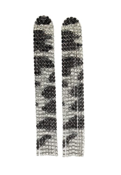 AVANT-GARDE PARIS Diva Collection Chandelier Oorbellen - Lang met Franje - 1 stuk - Zwart Rhodium Plated