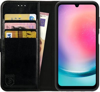 Rosso Element Book Case Wallet Hoesje Geschikt voor Samsung Galaxy A25 | Portemonnee | 3 Pasjes | Magneetsluiting | Stand Functie | Zwart