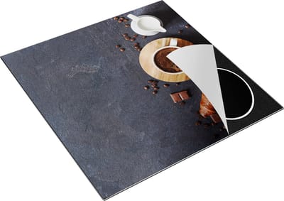 Chefcare Inductie Beschermer Kopje Koffie met een Croissant - 78x78 cm - Afdekplaat Inductie - Kookplaat Beschermer - Inductie Mat