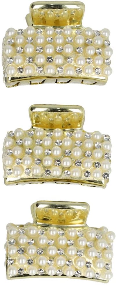 Haarsoires Haarspeld Haarklemmen 3cm – Recht met Pareltjes en Strass Steentjes – Goud Wit – Set van 3 - Haarclip Klem - Hair Claw - voor Opsteken Haar - Hair Clip - Decoratieve Haaraccessoire