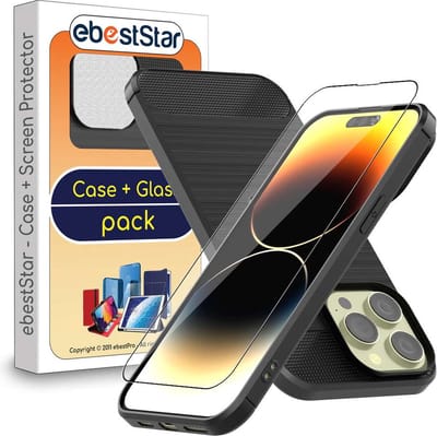 ebestStar - Hoes geschikt voor iPhone 14 Pro Max Apple, TPU Bescherming Cover, Koolstof Design Hoesje, Zwart + Gehard Glas