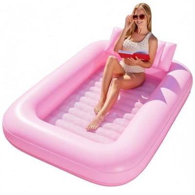 Opblaasbaar zwembadbed extra groot drijvend vlot voor volwassenen met kussen 4-in-1 zonnebad loungebed zonnebed 178 x 117 cm blozend roze