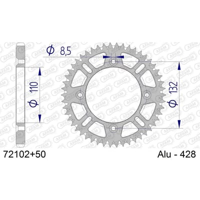 Aluminium tandwiel achter Afam 428 50 dents