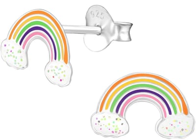 Joy|S - Zilveren regenboog oorbellen - 7 x 10 mm - met glitter wolkjes
