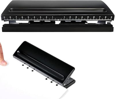 Verstelbare 6-gaats metalen perforator voor dagplanner en notitieboek, A5 compatibel, 6mm gaten, zwarte kantoorbinder