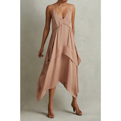 Reiss V Neck Strappy Dress Nude Size: 8 | Midi Dresses Outlet | Dames | Beige
