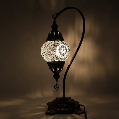 Turkse Lamp - Mozaïek Tafellamp - Zwanenhals - Ø 12 cm - Hoogte 43 cm - Handgemaakt en Kleurrijk