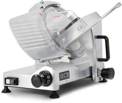 HCB® - Professionele Horeca Snijmachine - 250 mm - RVS / INOX - 230V - Allessnijder - Vleeswaren - Groenten - Vleessnijmachine - 40.5x48x37.3 cm (DxBxH) - 15.5 kg - 2551