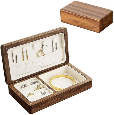 JHUBERS- Sieradendoosje Hout - Sieradenorganizer - Klein - Fluwelen Deksel - Vintage - Zacht Wit Fluweel - Sieradenkist