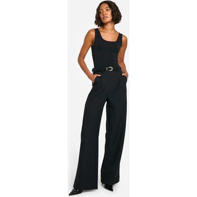 boohoo Dames Lange Essentiele Getailleerde Broek met Wijde Pijpen | Zwart | Maat: 18/34L