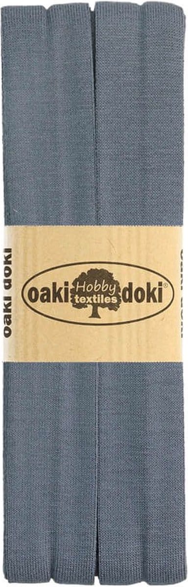 Oaki Doki Jersey Tricot Biaisband 20mm – 3 Meter – Kleur 106 Blauw/Grijs – Elastisch Afwerkband voor Naaiprojecten