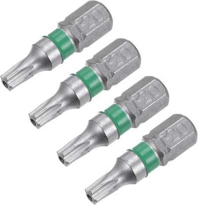 Torx Schroevendraaier Bits Set, TS20 25mm Lengte, 1/4 Inch Hex Shank, S2 Staal, 6-Punt Tamper Proof - Perfect voor Automatische Reparaties, 4 Stuks