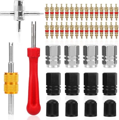 Dailygoods- Ventiel Sleutelset 4-in-1 - Dubbele Sleutel - Ventielkern