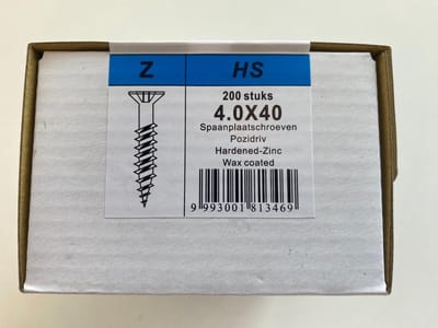 HS Spaanplaatschroef Verzonken kop Pozidrive 4,00x 40 Staal Verzinkt