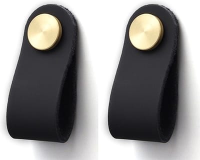 2 X MSQDESIGN Kastknoppen Goud , zwart - Leren handgrepen- Deurknoppen Leer Goud voor kasten - handgrepen kast leer- Kastknoppen zwart - handgreep Goud- meubelknoppen Goud- Leer Meubelknoppen zwart - Meubelbeslag Goud- deurknop zwart
