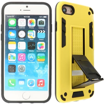 Hoesje met Magnetic Stand Hard Case Geschikt voor de iPhone SE 2020 - iPhone 8 - iPhone 7 - Stand Shockproof Telefoonhoesje - Grip Stand Back Cover - Geel