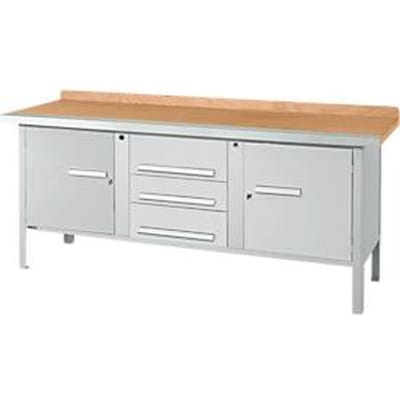 Schäfer Shop Select PWi 200-4 kistvormige werkbank, beuken multiplexplaat, met stalen rand, tot 750 kg, B 2000 x D 700 x H 840 mm, wit aluminium