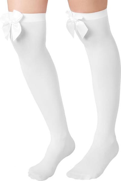 dressforfun - Overknee-kousen met witte lus - verkleedkleding kostuum halloween verkleden feestkleding carnavalskleding carnaval feestkledij partykleding - 303448