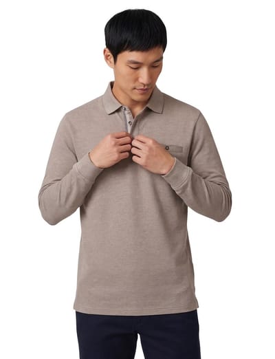 CASA MODA comfort fit heren polo lange mouw - beige dessin