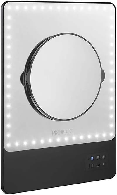 RIKI SKINNY Zwart verlichte spiegel LED bluetooth vlog/blog spiegel 54x LED/5 licht standen - oplaadbaar