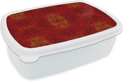 Broodtrommel Wit - Lunchbox - Brooddoos - Patroon - Abstract - Rood - 18x12x6 cm - Volwassenen