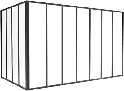Vente-unique Glazen hoekbinnenraam met industriële stijl van gepoedercoat aluminium - L210 x L120 x H130 - Zwart - BAYVIEW