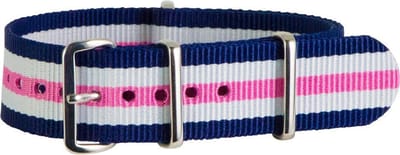 Premium Navy Blue White Pink - Nato strap 18mm - Stripe - Horlogeband Blauw Wit Roze