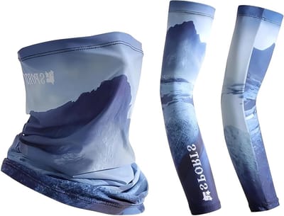 UV-beschermingsset 50+ met armmouwen en gezichtsmasker, rekbaar en ademend voor outdoor activiteiten zoals fietsen en hardlopen