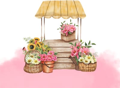 Blanco wenskaart kraampje bloemen roze gele tinten – 13x13 cm – gevouwen kaart – inclusief witte envelop – stevig papier – wenskaart