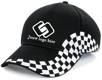 Grand Prix pet bedrukt met logo - zwart - gepersonaliseerd met logo - formule 1 - motorsport - autosport - evenement - horeca bedrijfskleding
