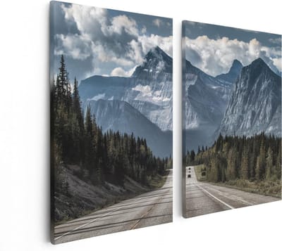 Artaza Canvas Schilderij Tweeluik Weg Voor De Grote Berg In Het Bos - 80x60 - Foto Op Canvas - Canvas Print