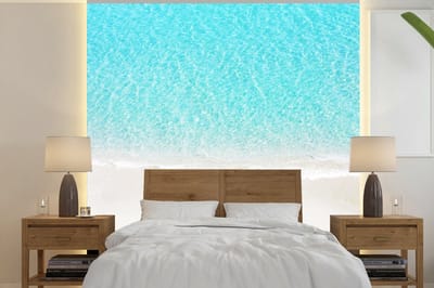 Behang - Fotobehang Blauw - Water - Strand - Breedte 240 cm x hoogte 240 cm