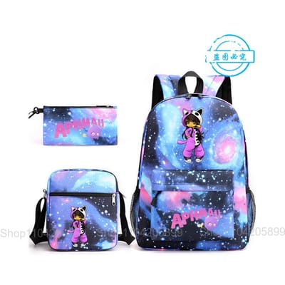 Aphmau Rugzak Student Mochila Schooltas Etui Schoudertas 3-delige Set Mode Meisjes Jongens Spel Cartoon Schooltas Cadeau 16 inches