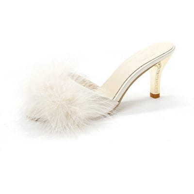 Dames Zoete Faux Fur Kristallen Hak Slippers Dames Mode Transparante Hoge Bekerhak Sandalen 42 wit