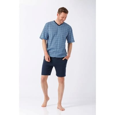 Hajo heren shortama blauw patroon - Blauw - Maat - 50