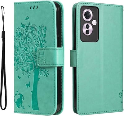 Geschikt voor Oppo Reno 11 F 5G - Boekstijl - Portemonnee Flip Cover - Kickstand kaartsleuven - Book Case Hoesje - Groen