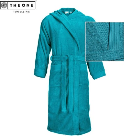 The One Towelling Badjas - Zachte kamerjas met capuchon - Vocht absorberend - 100% Gekamd badstofkatoen - XXL/XXXL - Turquoise