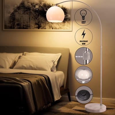 Quvo® Booglamp - Woonkamer Booglamp - Eetkamer Booglamp - 190 tot 210 Hoog - 8,9KG - Wit - 30cm x 30cm x 220cm
