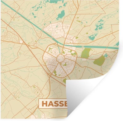 Muurstickers - Sticker Folie - Plattegrond - Kaart - België - Stadskaart - Hasselt - 100x100 cm - Plakfolie - Muurstickers Kinderkamer - Zelfklevend Behang XXL - Zelfklevend behangpapier - Stickerfolie