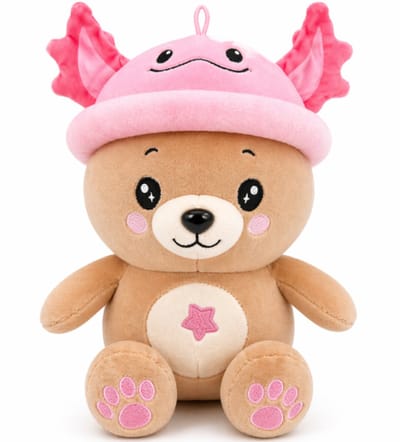 Topknuffels® Teddybeer Squishy met Axolotl Hoed Pluche Knuffel 26 cm - Speelgoed Knuffels voor Kinderen Jongens Meisjes - Kawaii Kussen Schattig - Knuffelbeer Teddy Beertje