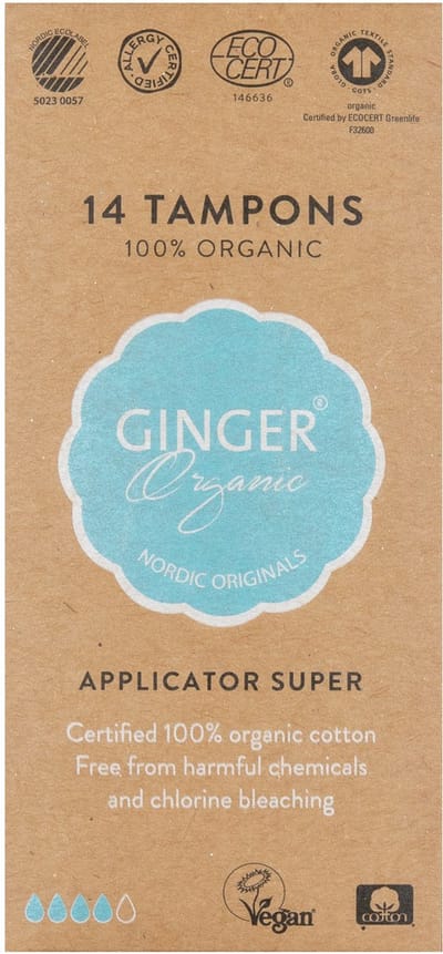 Ginger Organic Tampons met Applicator - Biologisch Katoen - Super - Comfortabel - Betrouwbaar - Huidvriendelijk