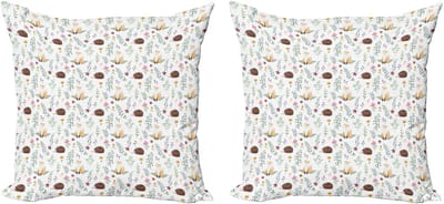 ABAKUHAUS Decoratieve kussenhoes met bosmotief, 2 stuks, landelijke dierenprint, 40x40 cm, meerkleurig