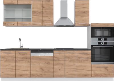 Vicco Fame-Line Complete keukeneenheid – 300 cm met hoge kast, zonder werkblad Eik goud/wit