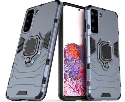 MobyDefend Hoesje - Geschikt voor Samsung Galaxy S21 - Dubbelgelaagde Pantsercase Met Standaard - Navy blauw