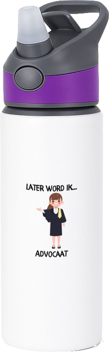 Hacebo® - Later word ik advocaat waterfles met rietje paars - Advocaat - Advocates - Jurist - pleiter - rechtsgeleerde - water fles - 650ML