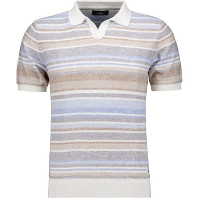 Ragman Trui Short Sleeve Knit Stripe Resort Collar Lichtblauw-Multi / male
