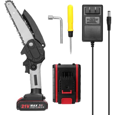 21V 6inch draagbare elektrische snoeizagen Kleine houtklover Kettingzaag Borstelmotor Eénhandig US Plug 2 Batteries