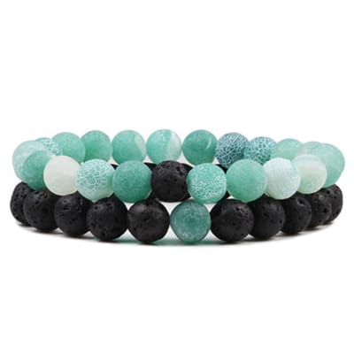 Marama - Armbanden Set Verde Noir - Elastisch - Edelsteen