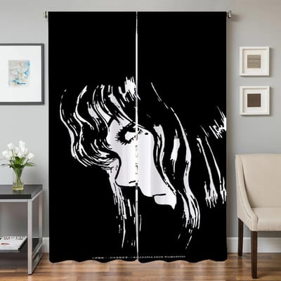 Huisinterieur Keukengordijnen voor Woonkamer 2 Stuks Verduisterende Gordijnen Deurgordijn Junji Ito Slaapkamerdecoratie Scheidingswand W50xH70cmx2pcs-CL white