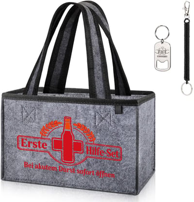 Dailygoods - CASEBOT Mannenhandtas bier vilt met 6 vakken - bierdrager dranktas met flesopener voor 0,33 l/0,5 l flessen - grappig verjaardagscadeau voor mannen, papa, vriend, Eerste hulp, flessentas